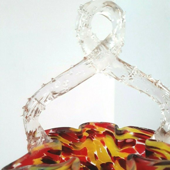 1920s Czech Art Glass Basket FRANZ WELZ Twisted Thorn Loop Red Yellow Black BOHO - Picture 3 of 12